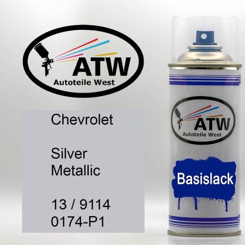 Chevrolet, Silver Metallic, 13 / 9114 0174-P1: 400ml Sprühdose, von ATW Autoteile West.